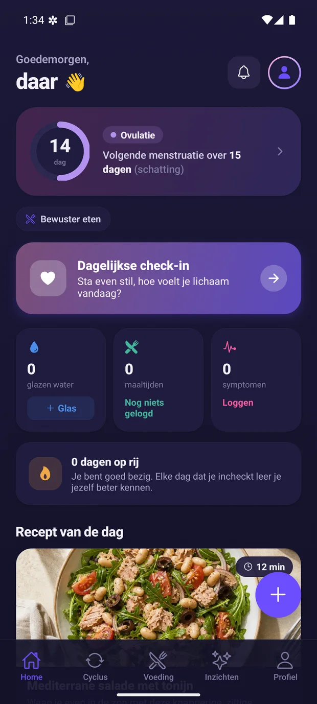 Het startscherm van Cyclora